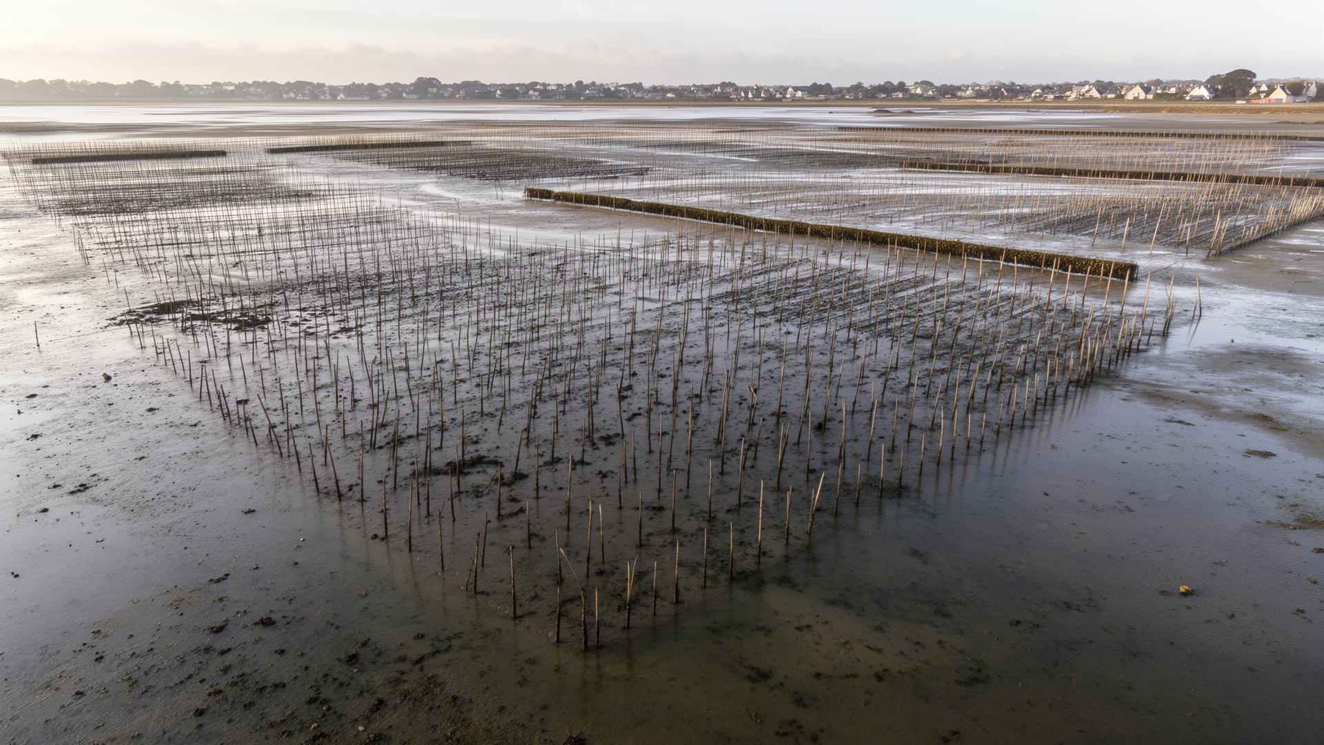 Parcs ostréicoles bretons à marée basse